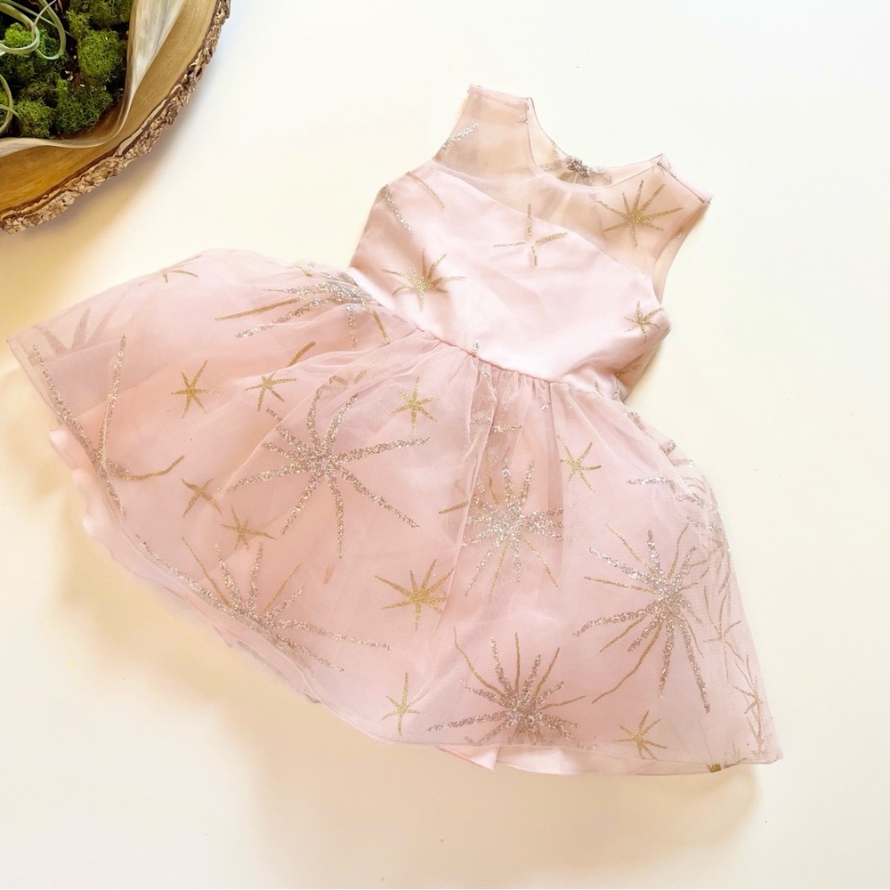 Zoe LTD Pink Tulle Gold Glitter Starburst Sleeveless Dress | Size 2
